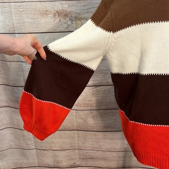 Misslook Sweater Balloon Sleeves Wide Stripes Fall Colors Size XL - Picture 6 of 10